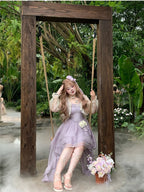 Purple Rose Themed High-Low Skirt Dress with Asymmetrical Train - Hard Candy | CoyBunny