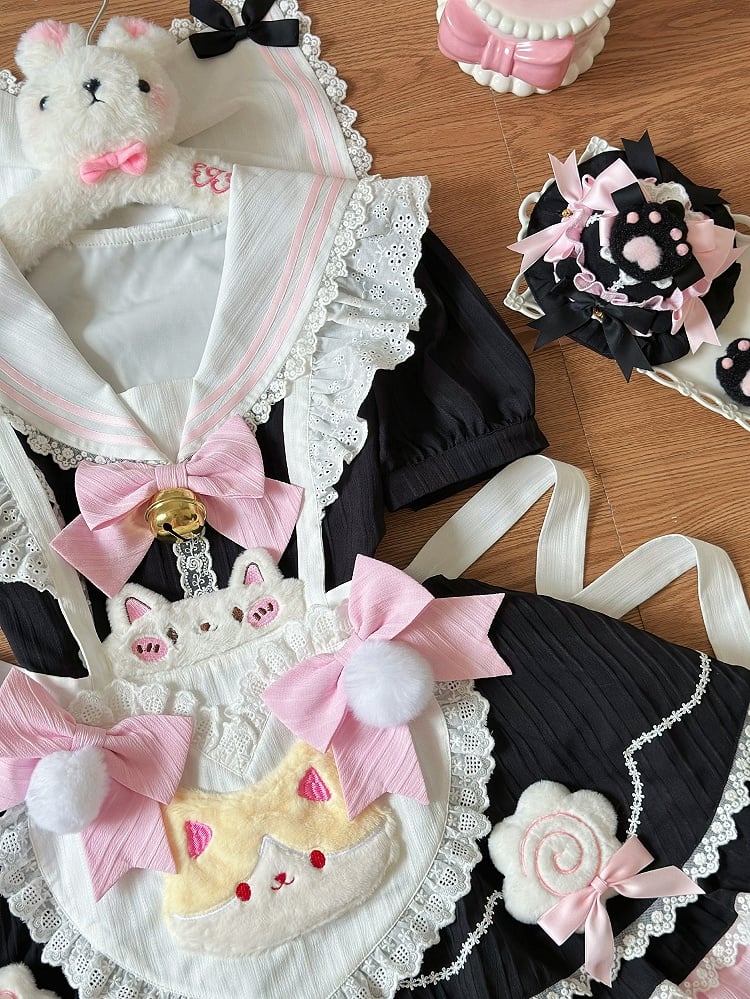 Black & Pink Kitty Maid Lolita Dress ¨C Sailor Collar Heart Apron Sweet JSK | For You | CoyBunny