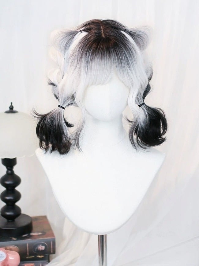 White & Black Ombre Short Curly Bang Wig - Dalao Home | CoyBunny