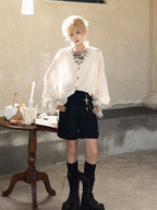 Classic Ouji Lolita Shirt with Short and Long Sleeves - Magic Skirt Cat | CoyBunny