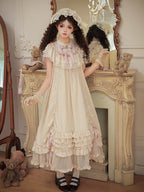 Beige Rosette Jacquard OP Dress with Ruffles - With PUJI | CoyBunny