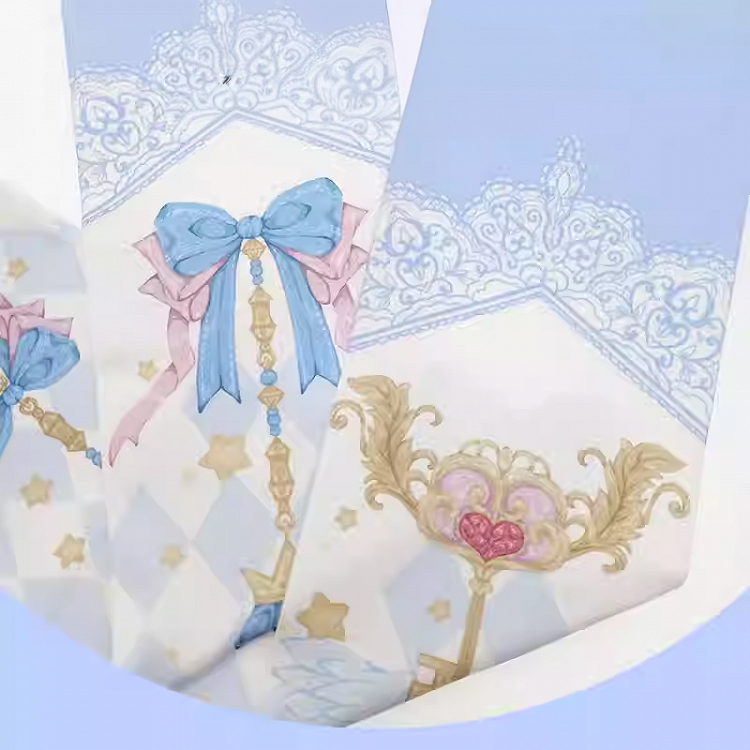 Yume Kawaii Blue Diamond Print Bow Print Sweet Lolita Over Knee Stockings | CoyBunny