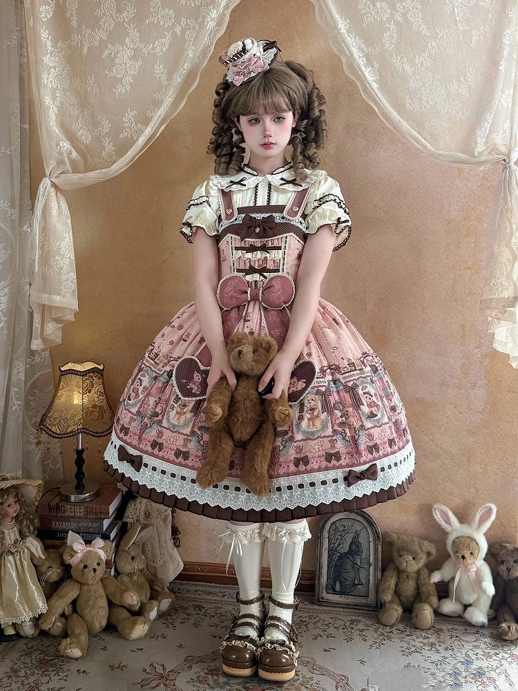 Puppy Coffee Shop Print Pink Sweet Lolita JSK Dress - Stars Fall on the Foggy Island | CoyBunny