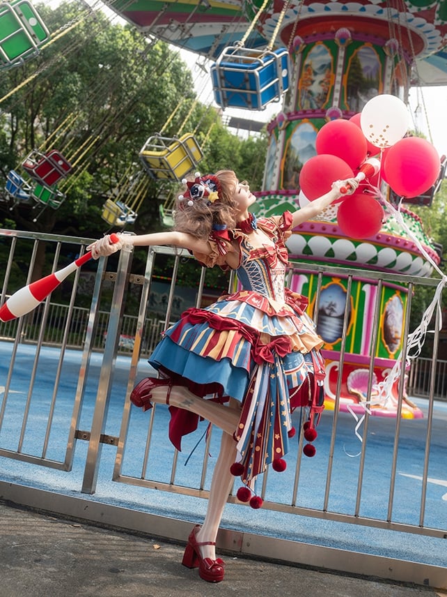 Red and blue bunny circus Sweet Lolita JSK dress ¨C bead decoration