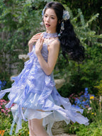 Cute Blue Summer Bottoms with Ruffle Hem - Zao Jing Ji | CoyBunny