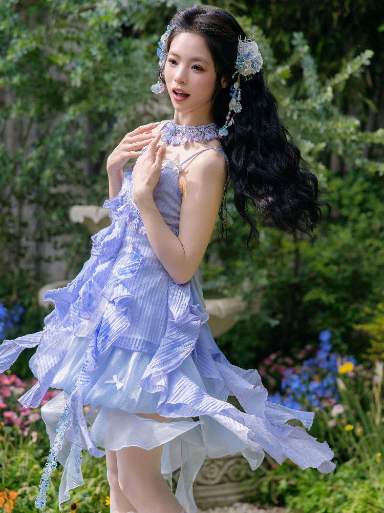 Cute Blue Summer Bottoms with Ruffle Hem - Zao Jing Ji | CoyBunny