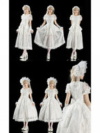 Classic Ivory Puff-Sleeve OP Gown with Sash & Lace Accents - Sleepless Unanswered | CoyBunny