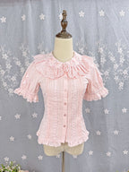 Pink Sweet Lolita Short Sleeve Cotton Blouse Bow Summer | CoyBunny