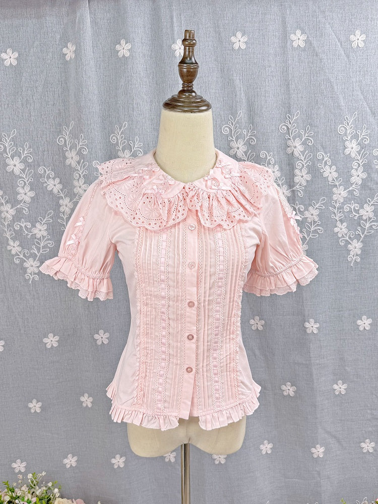 Pink Sweet Lolita Short Sleeve Cotton Blouse Bow Summer | CoyBunny