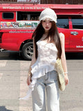 White Holiday Asymmetrical Ruffle Hem Top - Qchiwawameme | CoyBunny