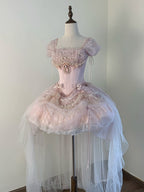 Pink Balletcore Princess Lolita Outfit - Boned Corset Top & Layered Ruffle Skirt Set | CoyBunny
