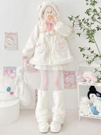 White Fluffy Plush Leg Warmers | Two Bear Pink | CoyBunny