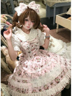 Pink Floral Cotton JSK Dress with Snowfall Motif and Sweet Lolita Style | CoyBunny