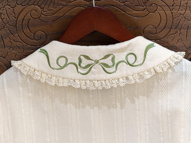 Green Grape Embroidery Collar Cream Short Sleeve Top - Dream Magic Box | CoyBunny