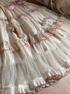 Cream Layered Ruffle High Waist Sweet Lolita Dress with Tulle Hem - Bodhi Original Design | CoyBunny