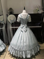Light Blue Satin Basque Waist Under Bust Elegant Lolita JSK - Alice in Wonderland Lolita | CoyBunny