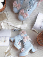 Blue Sweet Lolita Boots with Rhinestone Accents - Sheep Puff | CoyBunny