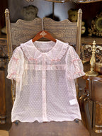 Pink Peter Pan Collar Polka Dot Sheer Tulle Blouse - Dream Magic Box | CoyBunny