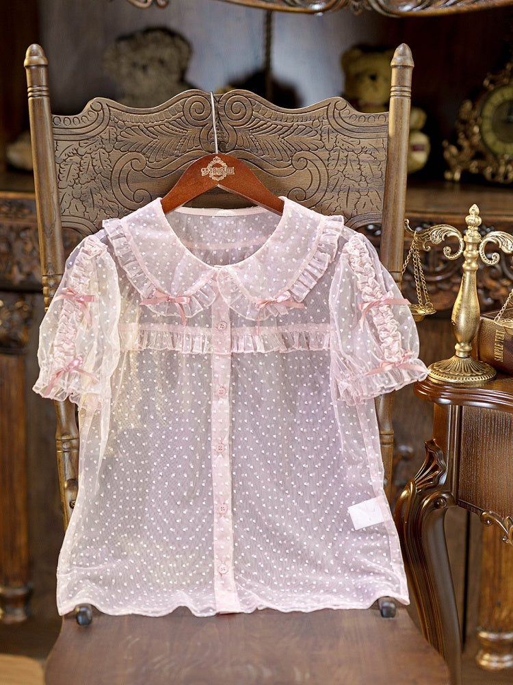 Pink Peter Pan Collar Polka Dot Sheer Tulle Blouse - Dream Magic Box | CoyBunny