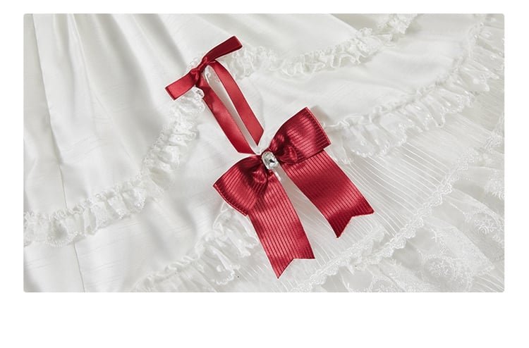 White Strawberry Princess Layered Ruffle Dress Sweet Lolita Jumper Skirt with Detachable Puff | CoyBunny
