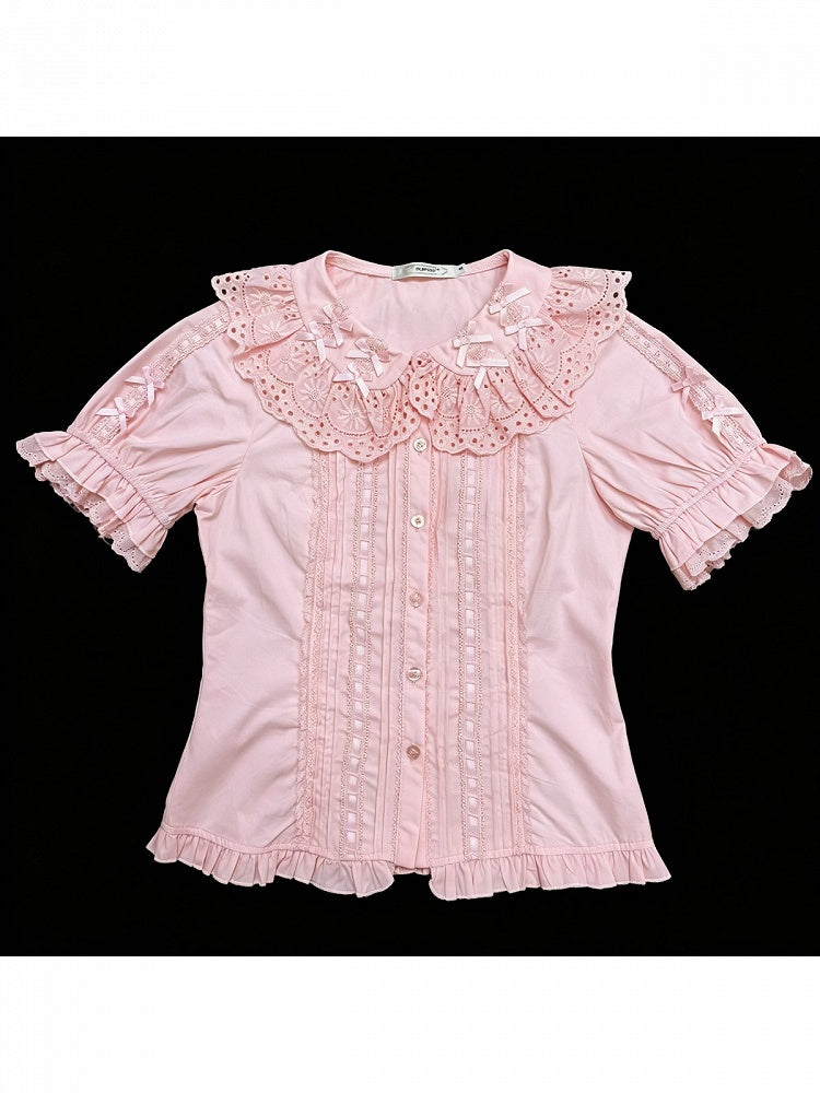 Pink Sweet Lolita Short Sleeve Cotton Blouse Bow Summer | CoyBunny