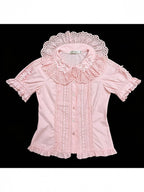 Pink Sweet Lolita Short Sleeve Cotton Blouse Bow Summer | CoyBunny