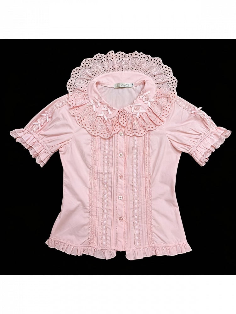 Pink Sweet Lolita Short Sleeve Cotton Blouse Bow Summer | CoyBunny