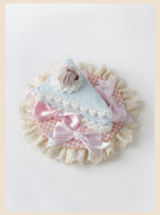 Sweet Lolita Blue and Pink Bow Ruffled Trim Triangular Cake Mini Hat | CoyBunny