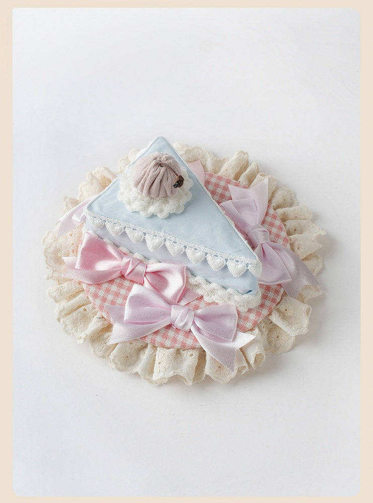 Sweet Lolita Blue and Pink Bow Ruffled Trim Triangular Cake Mini Hat | CoyBunny