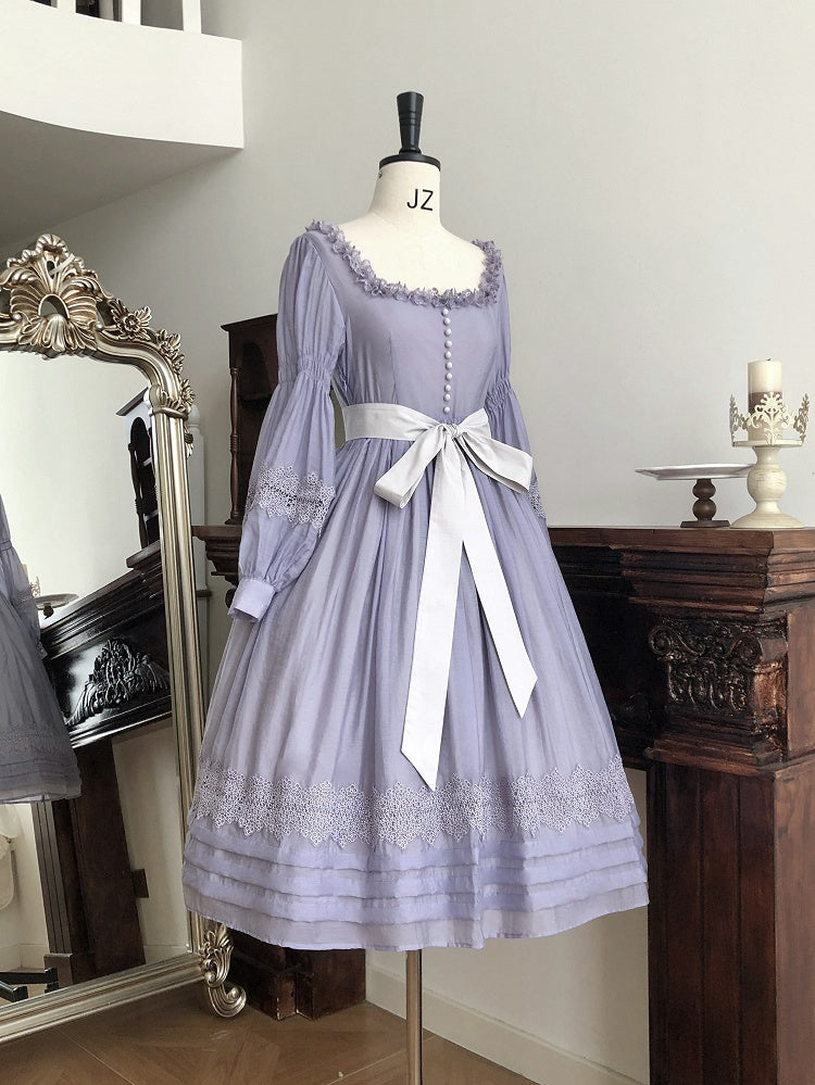 Purple Square Neck Classic Lolita Long Sleeve OP | CoyBunny