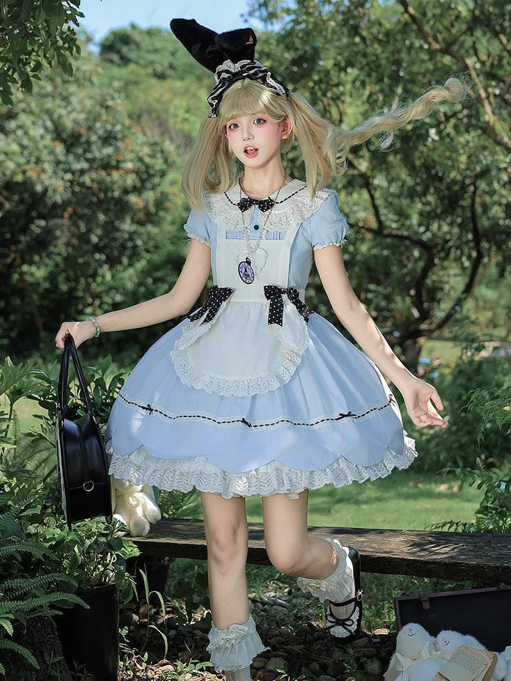 Blue and White Alice OP Dress with Apron - Sheep Puff Atelier | CoyBunny