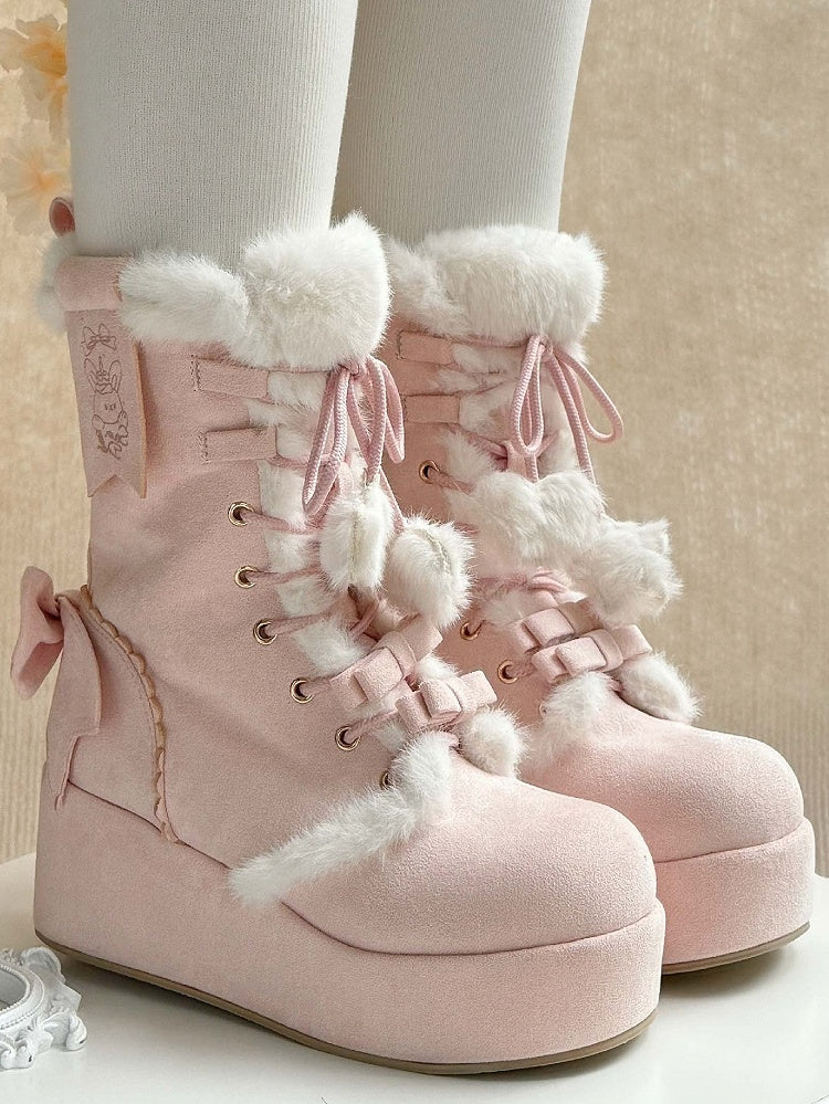 Sweet Lolita Platform Boots Pink Star Heart Bow 4cm Heel | CoyBunny