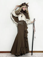 Brown Elegant Mermaid Skirt with Cascading Ruffles - MUYU | CoyBunny
