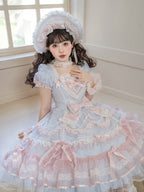 Short Sweet Lolita Princess and Details Bows Pink Blue Striped Dress Bead Sleeves - Mademoiselle | CoyBunny