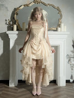 Champagne Lace-up Corset Top + High-low Layered Lolita Skirt (S-XL) | CoyBunny