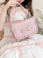 Light Pink Crossbody Lolita Bag with Diamond Pattern and Bows - Seraphim | CoyBunny