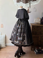 Dark Brown Bookshelf Print Long Sleeve Lolita Dress Cape - Miss Point | CoyBunny