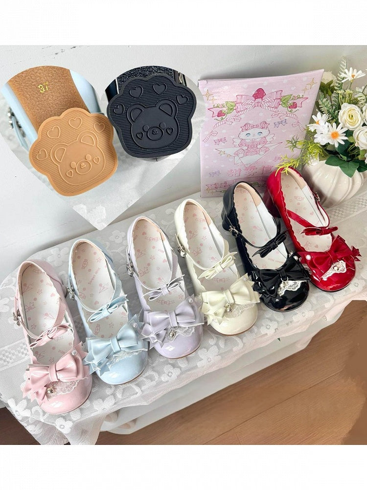 White Lolita Bow Pearl Round Toe Shoes - Sweet Mist | CoyBunny