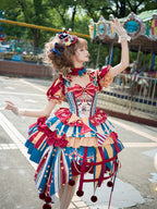 Red and blue bunny circus Sweet Lolita JSK dress ¨C smocked elastic detail