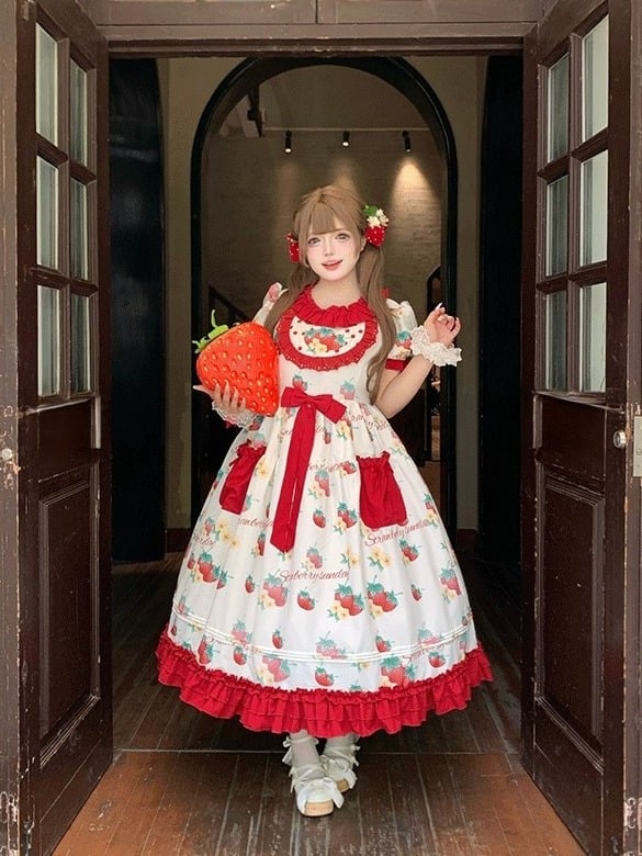 Curvy Strawberry Print Bow-Adorned Floral Skirt Dress - Versatile girl | CoyBunny