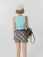 Light Blue Retro Puppy Print Ruched Sleeveless Top - Girlyhalo | CoyBunny
