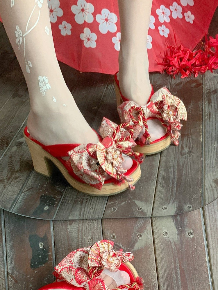 Red 8cm Heel Clogs with Floral Details - Aimee | CoyBunny