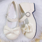 Sweet Lolita Apricot Bow Round Toe Block Heel Mary Janes | CoyBunny