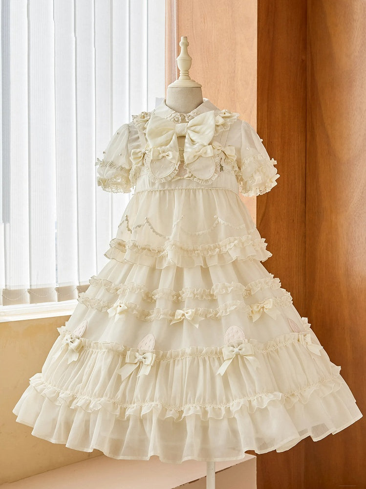 Beige Bow Accents Ruffle Trimming Sweet Lolita Layered-Look Dress | CoyBunny