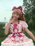 Pink Blue Lace Trimmed Bow Sweet Lolita KC - Strawberry Fantasy | CoyBunny