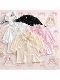 Plus Size White Black Pink Apricot Short Sleeve Lolita Stand Collar Blouse - Versatile girl | CoyBunny