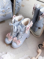 Blue Sweet Lolita Boots with Rhinestone Accents - Sheep Puff | CoyBunny