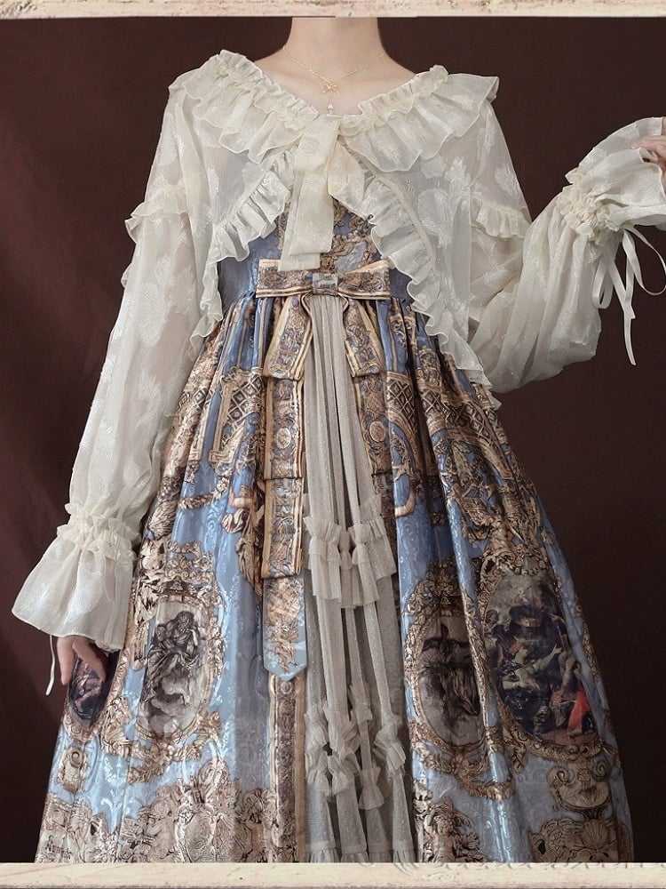 Beige Ruffle Trim Lolita Coat with Balloon Sleeves and Bows - Time Memory | CoyBunny