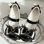 Sweet Lolita Black Bow Heart Buckle Strap Block Heel Mary Janes | CoyBunny