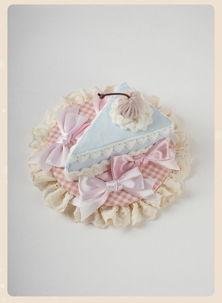 Sweet Lolita Blue and Pink Bow Ruffled Trim Triangular Cake Mini Hat | CoyBunny